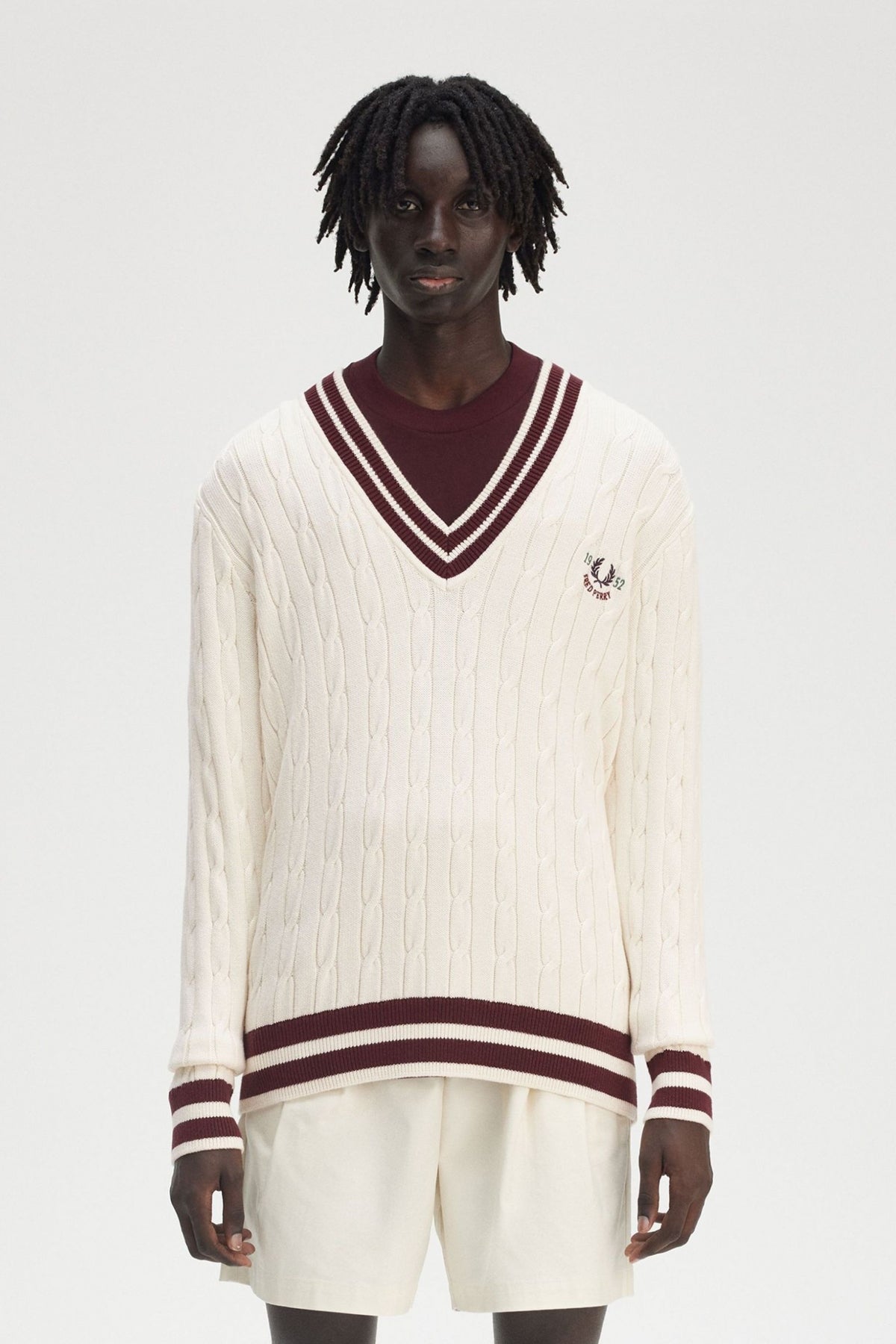 FRED PERRY CABLE KNIT TENNIS JU en color ECRU (1)