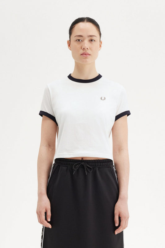 FRED PERRY CROPPED RINGER T-SHI en color WHITE  (1)