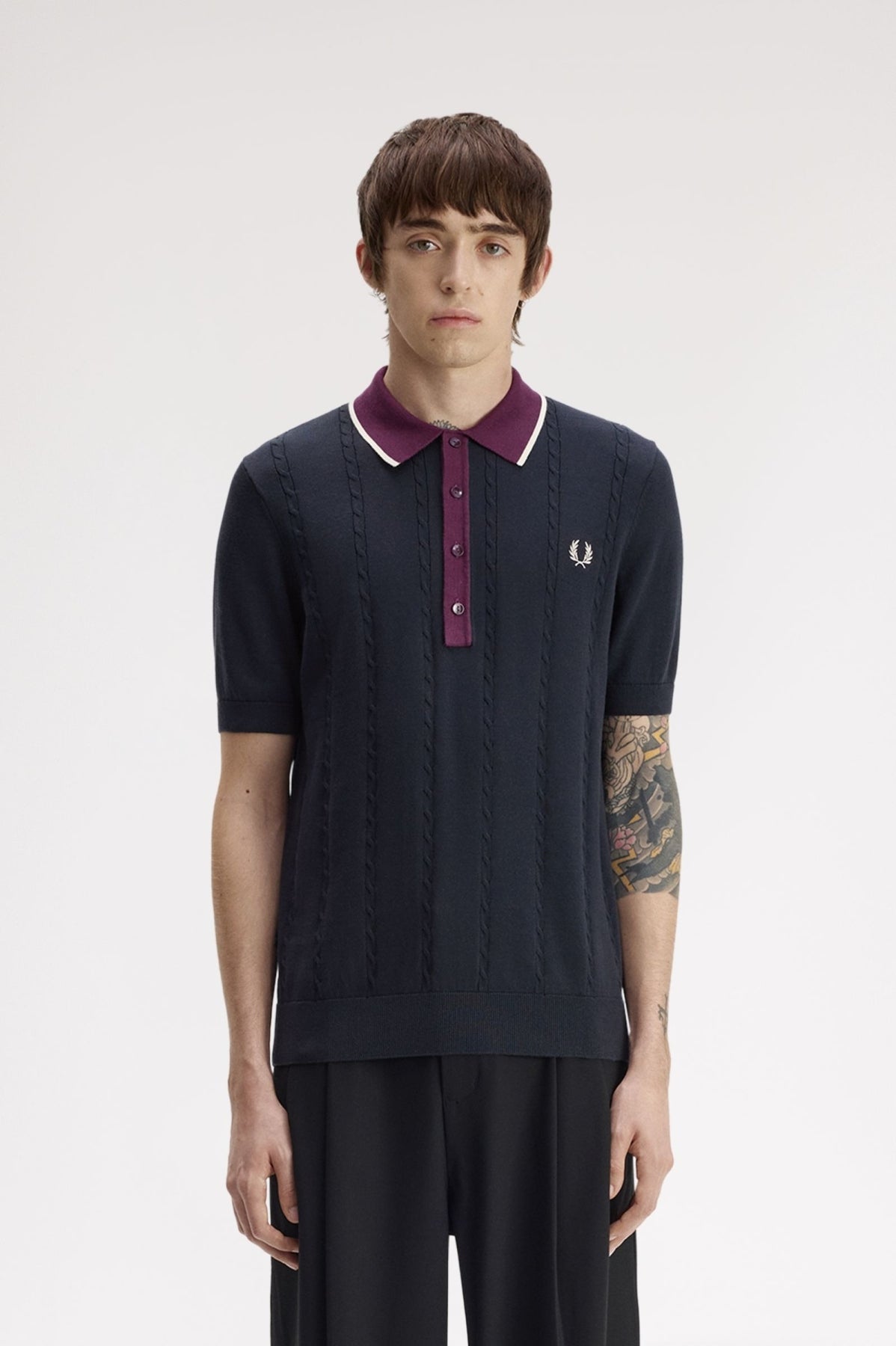 FRED PERRY CABLE KNIT SHIRT en color   (1)