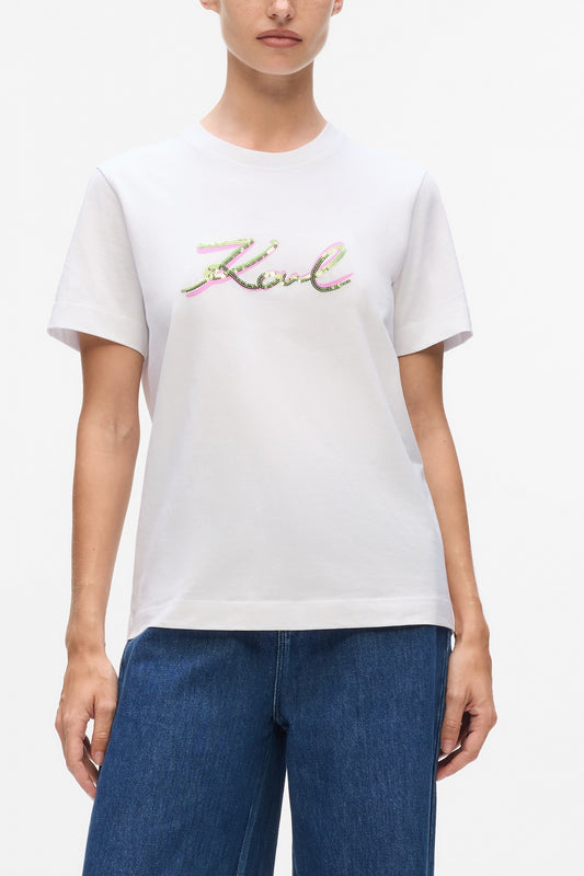KARL LAGERFELD JEANS SIGNATURE SEQUINS T- en color WHITE  (1)