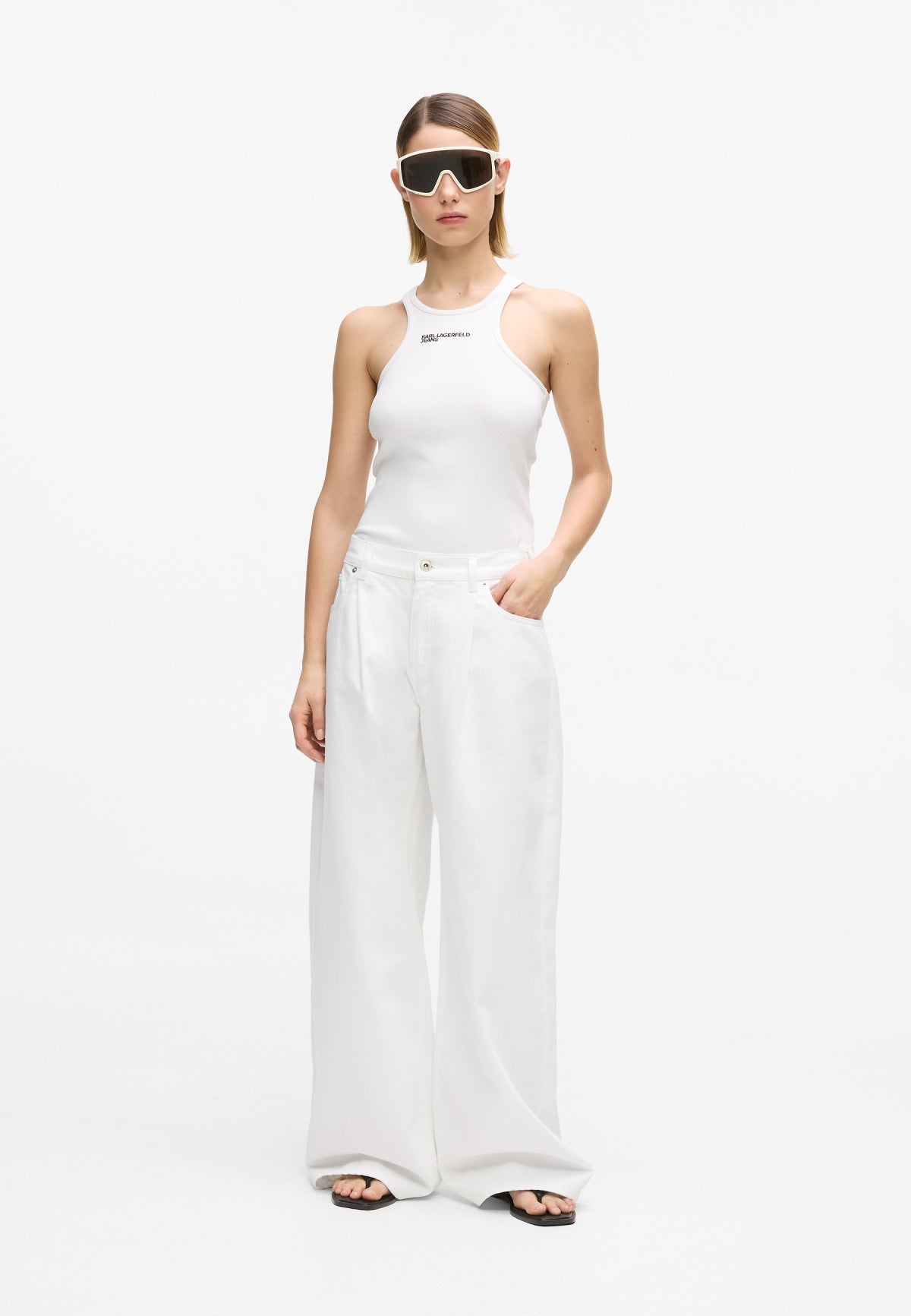 KARL LAGERFELD JEANS KLJ RIBBED LOGO TANK en color WHITE  (1)