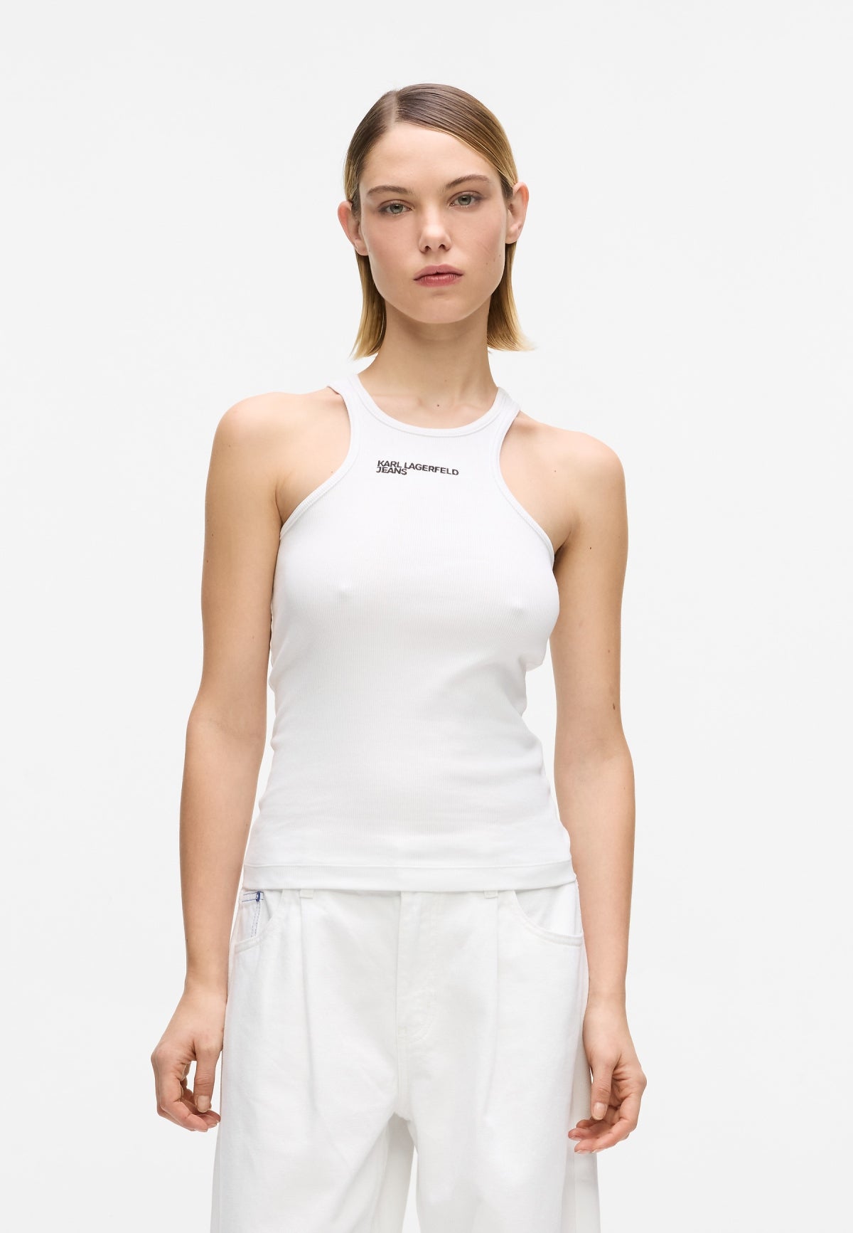 KARL LAGERFELD JEANS KLJ RIBBED LOGO TANK en color WHITE  (2)